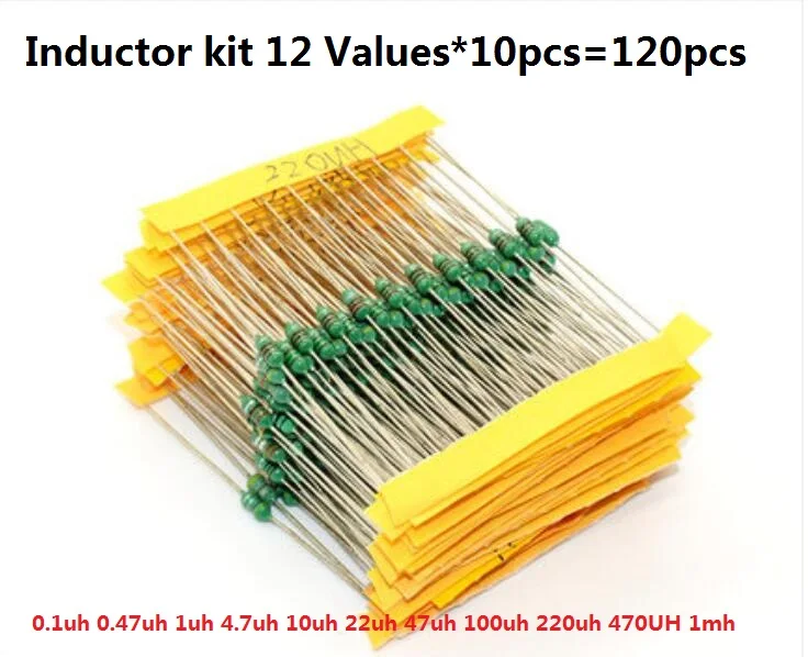 12Values*10pcs=120pcs Color Ring Inductor Kit Inductance Pack Set 0.1uh 0.47uh 1uh 4.7uh 10uh 22uh 47uh 100uh 220uh 470UH 1mh