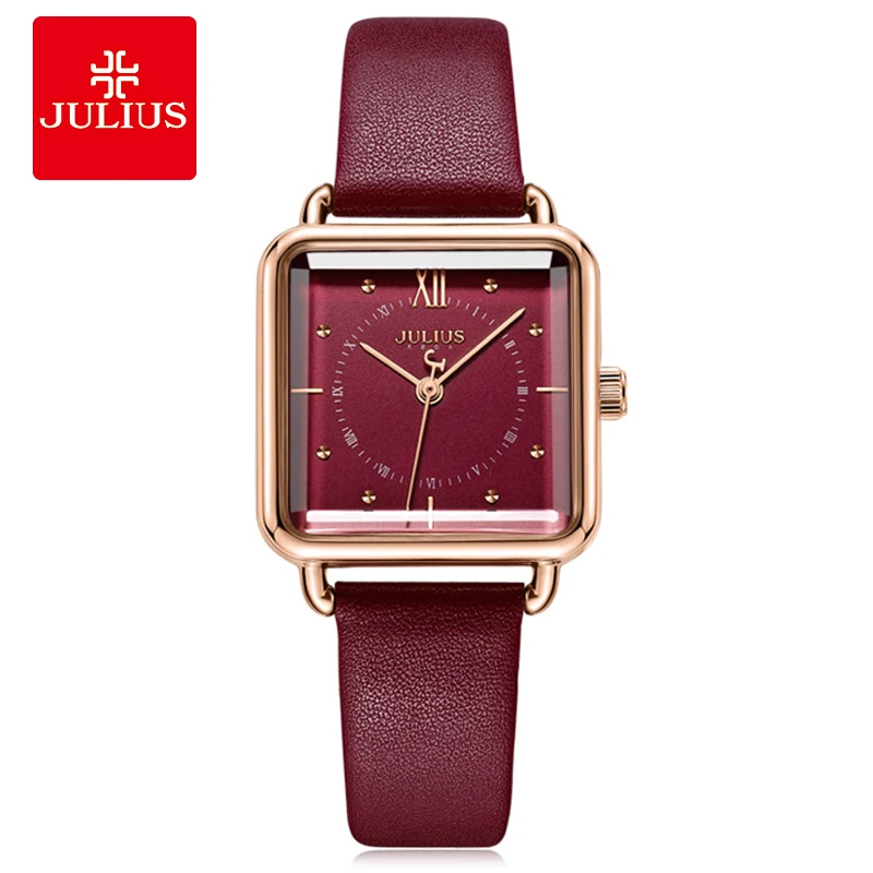 Julius Wine Red Square Retro Designer Watch Original Top Quality Fashion Women Dress Whatch JA-1123