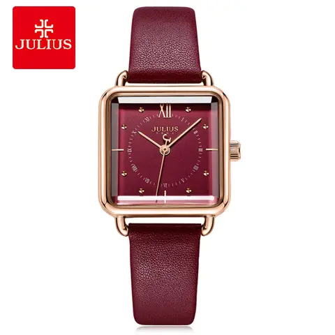 Julius Wine Red Square Orologio di design retrò Originale di alta qualità Moda Donna Abito Whatch JA-1123