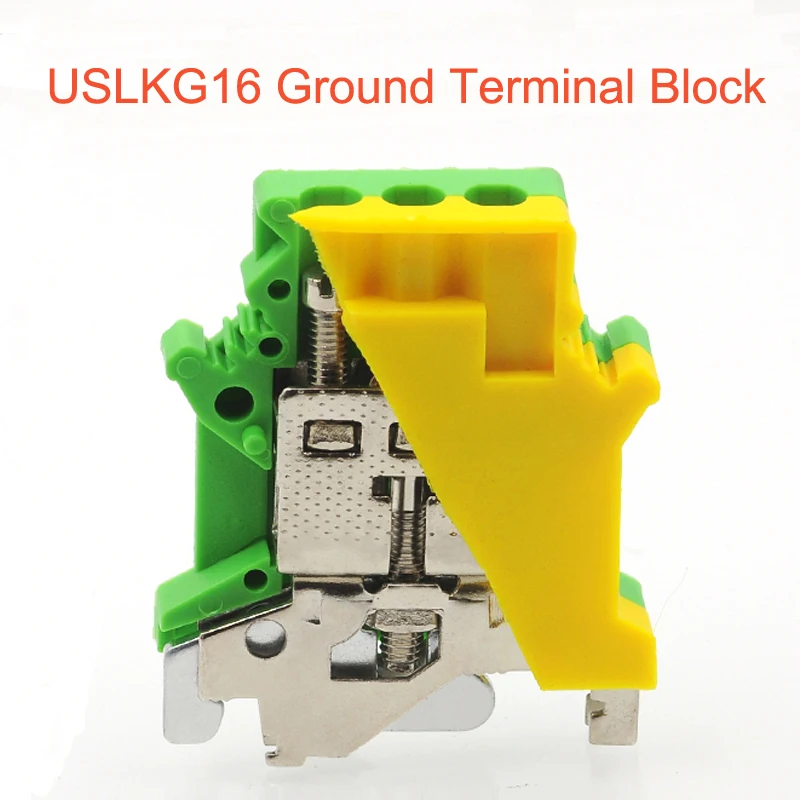 Din Rail Mount Ground Screw Terminal Block USLKG16 Bornier Electrical Wire Connectors UK16N Earth morsettiera cable 6AWG 16mm2