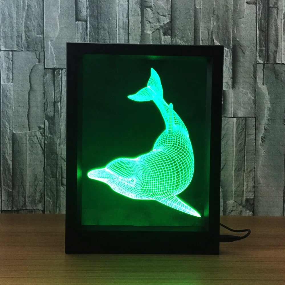 Dolphin 3d Stereo vision Photo frame night light Led decoration 7 color  Remote control Acrylic gifts Action figure Y93