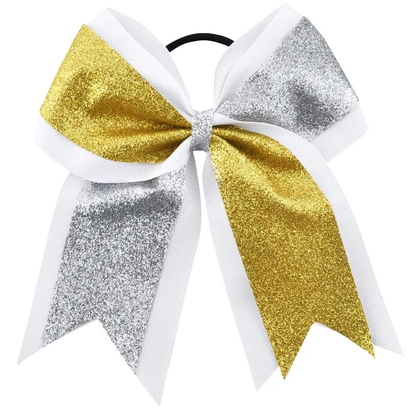 7 Inch Glitter Bling Large Cheerleading bows Bowknot Elastic Hair Band Kids Girls Children Bow Hair Accessories Boutique