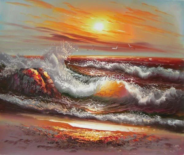 Handmade Abstract Seaside Sunset Art Oil Painting On Canvas For Living Room Decor Hang Group Of Paintings