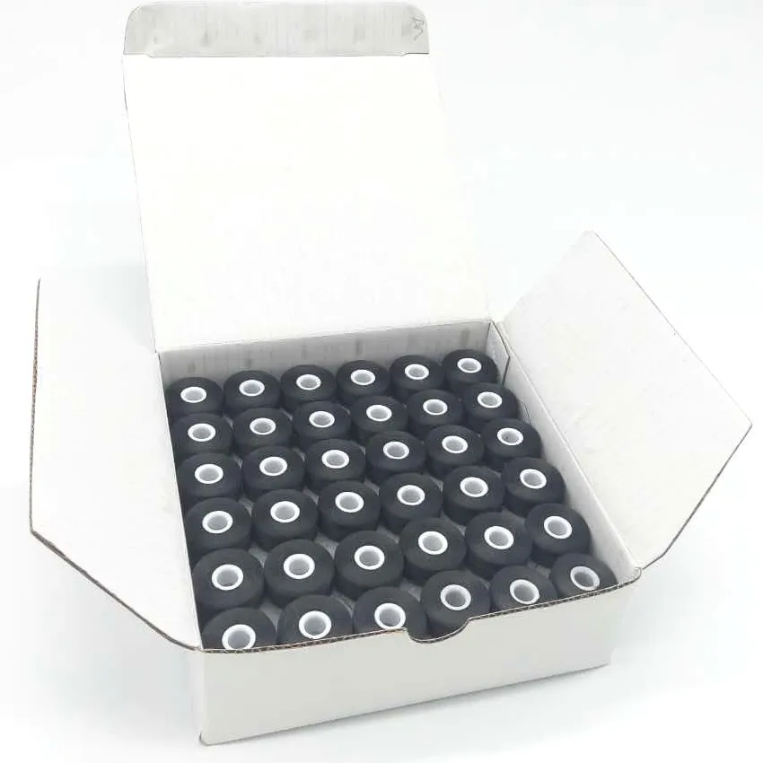 Black Color Sideless Type L 75D/2 144PCS/BOX for  Embroidery Machine Pre-wound Bobbin Thread