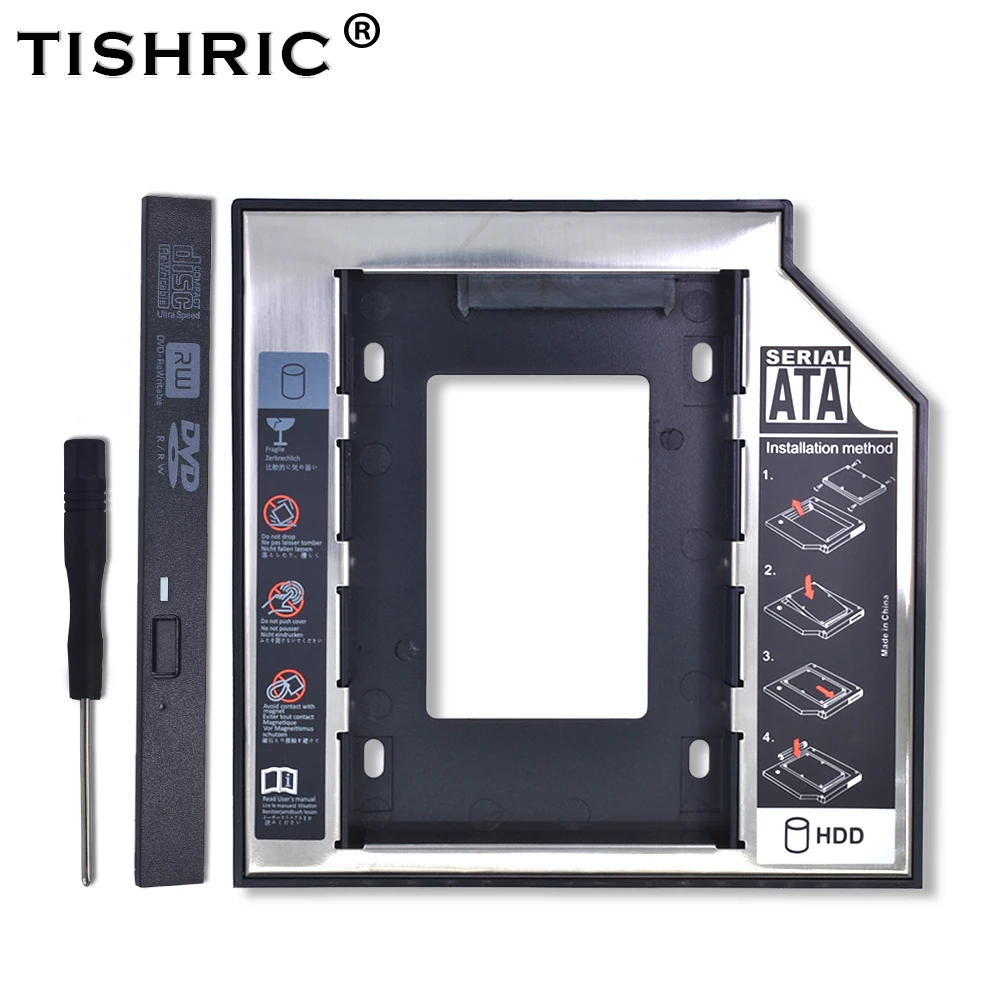 TISHRIC Universal 2nd HDD Caddy 9.5 12.7mm SATA 3.0 2.5 Hard Drive Caddy Adapter DVD SSD For Laptop Optical Bay HDD Case