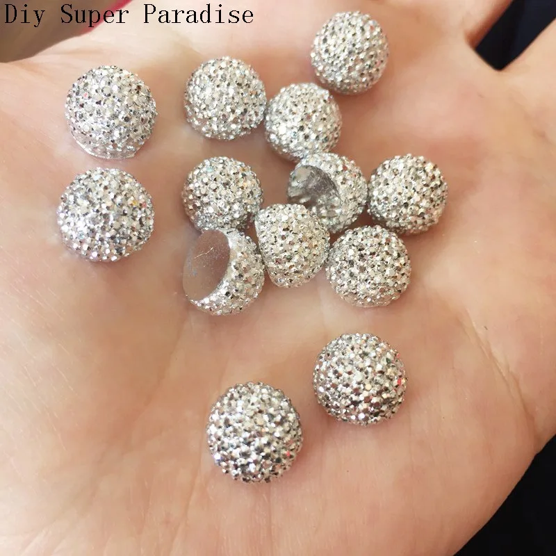 40pcs 10mm Resin Silver Round Flatback Half Ball Beads Stone Wedding Button Diy Cfaft F119