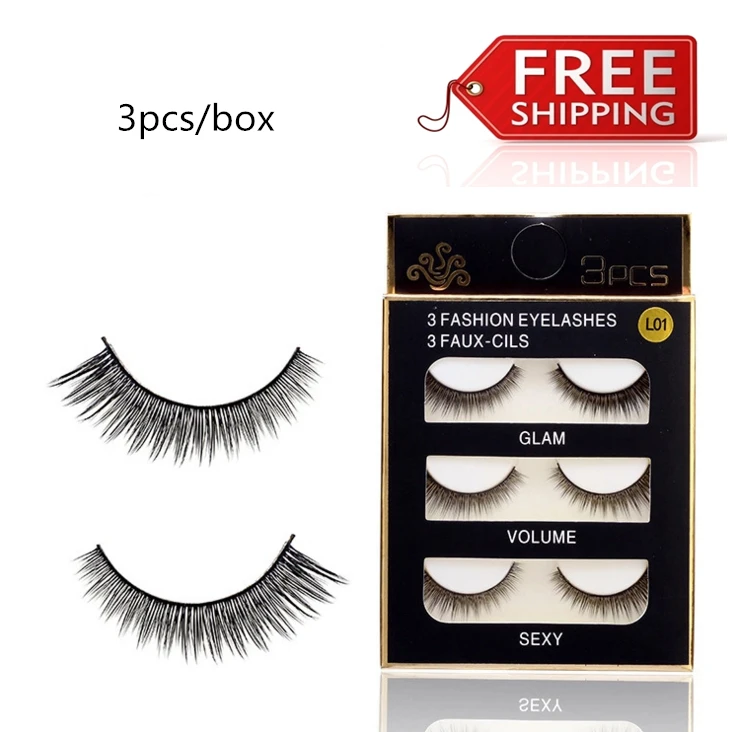 3/pairs false eyelashes super natural end of eye elongated section 3 pairs loaded plastic cotton stems bare makeup eyelashes