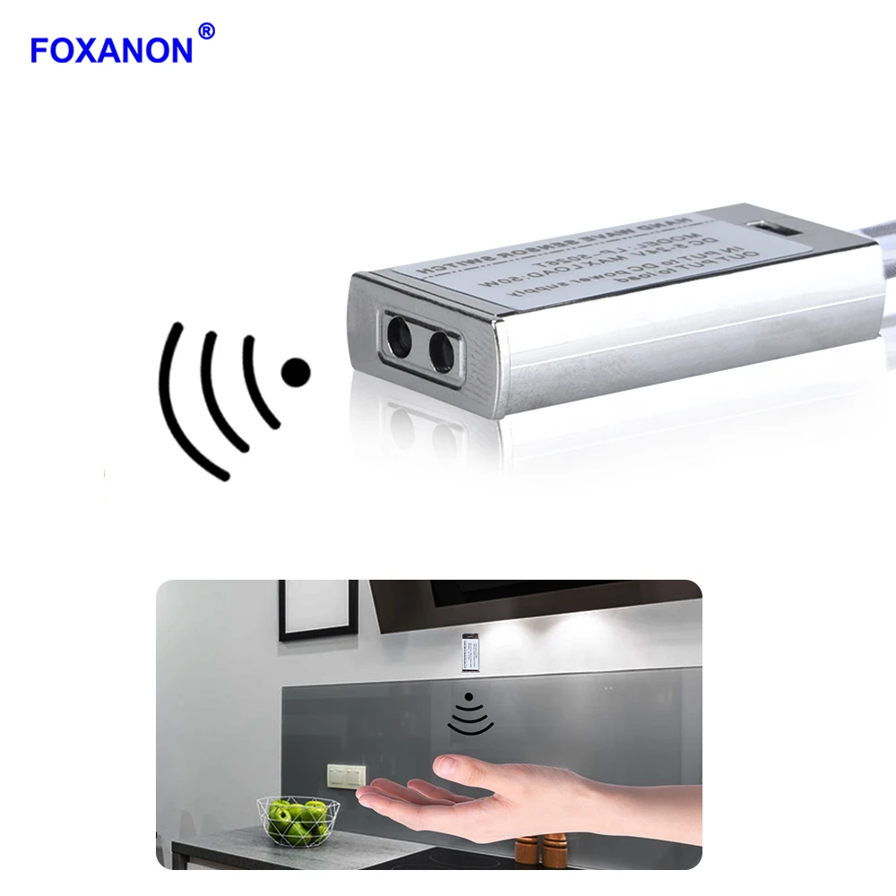 

Foxanon IR Motion Sensor Switch Auto ON/OFF DC 5V-24V 5A Max 50W Hand Sweep Sensor Switch DIY LED Closet Cabinet Light Strip