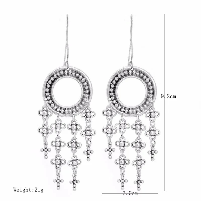 Amaiyllis Vintage Flower Pattern Statement Earrings For Women Chunky Hollow Round Circle Pendant Drop Earrings Tassel Earrings