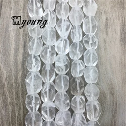 Polished Faceted Clear Quartz Nugget Beads,Polyhedral Rock Crystal Quartz Center Drilled Beads,White Crystal Beads MY1562