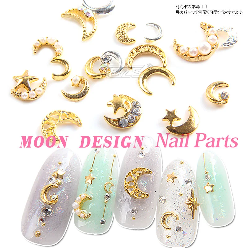 

TSZS Nail Art Decorations Flat Back Charms Cute Moon Nail Figures Parts Decorations Alloy Nail Charms With Pearl Rhinestone