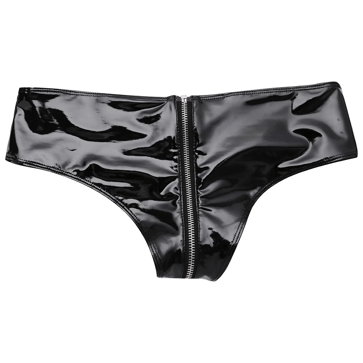 Women\'s Lingerie Open Crotch Underwear Patent Leather Shorts Zipper Crotch Bikini Briefs Hot Sexy Underwear Erotic Latex Panties