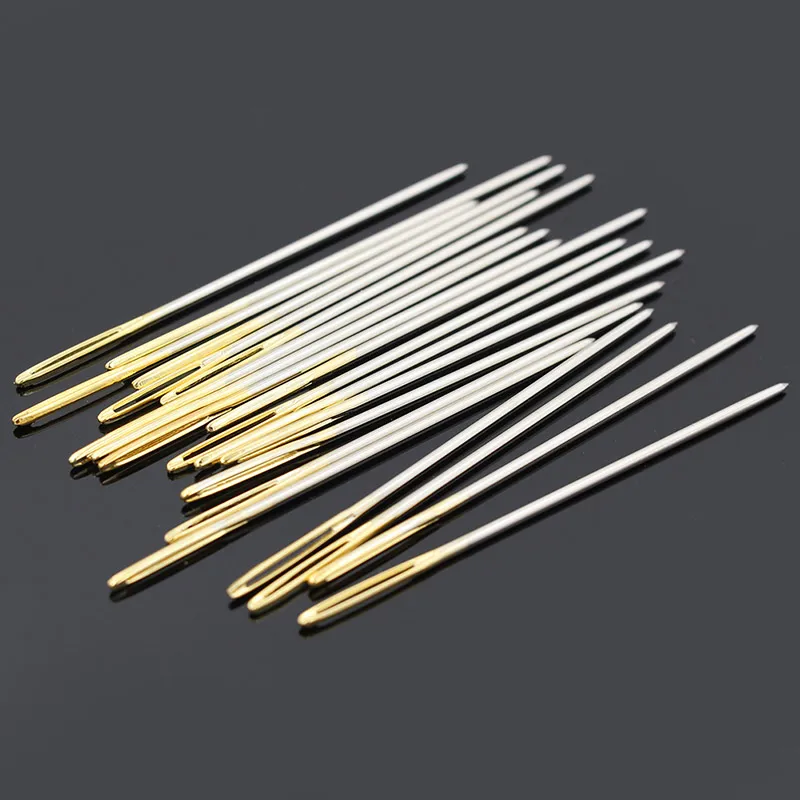 Leather Crafts Sewing Needle,Round Prism Head Blunt Pint,Pointed Sharp Tool for Embroidery Stitching Gold Tail Big Eye Needles