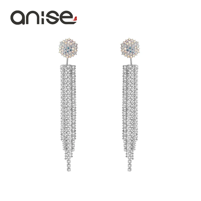 Anise Luxury Crystal Tassel Stud Earrings Rhinestone After Hanging Long Earrings For Woman Wedding Banquet Jewelry Brincos