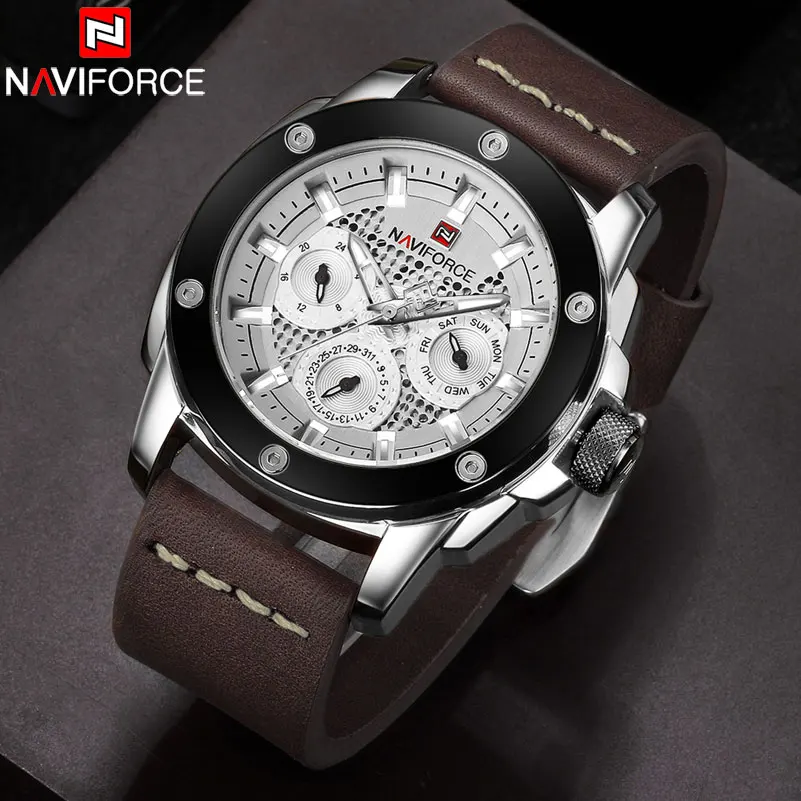 NAVIFORCE 2023 New China Brand Man Watches Luxury Sports Quartz Watch Rectangle Dials 30M Waterproof Auto Date Red Leather Band