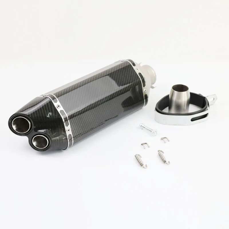 Universal 36-51MM Motorcycle Exhaust Muffler Pipe Carbon Fiber Stainless Steel Double Mouth GP Scooter Motorbike Pipe YO006