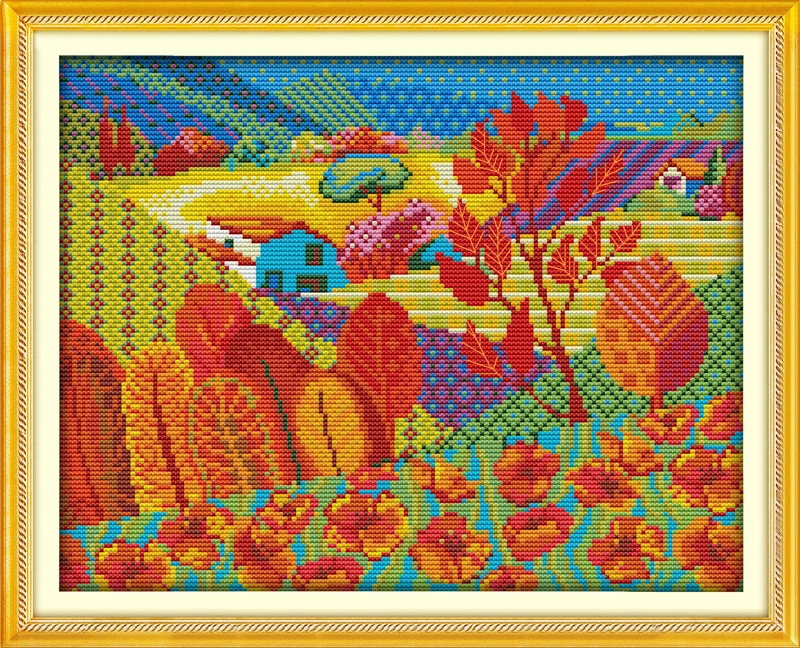 The harvest in autumn cross stitch kit lanscape garden 14ct 11ct printed canvas stitching embroidery DIY handmade needlework