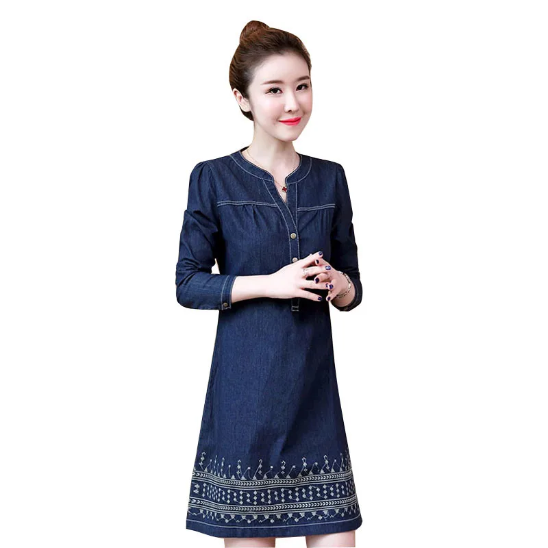 Denim Dress for Women 2022 New Summer Casual Jeans Dress Embroidery With Button Sexy Denim Mini Dress Vestidos 5XL R96