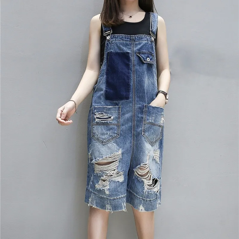 

Jumpsuits For Women 2023 Fashion Ripped Hole Ladies Jean Overalls Strap Shorts Rompers Summer Autumn Washed Denim Playsuits