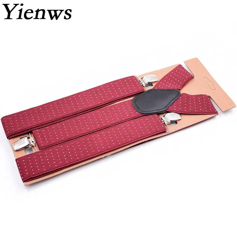 Yienws Burgundy Suspenders สำหรับชาย 3 ปุ่ม Commercial Weastern กางเกงสไตล์รั้งสายคล้อง 120 เซนติเมตร Tirantes Hombre YiA023