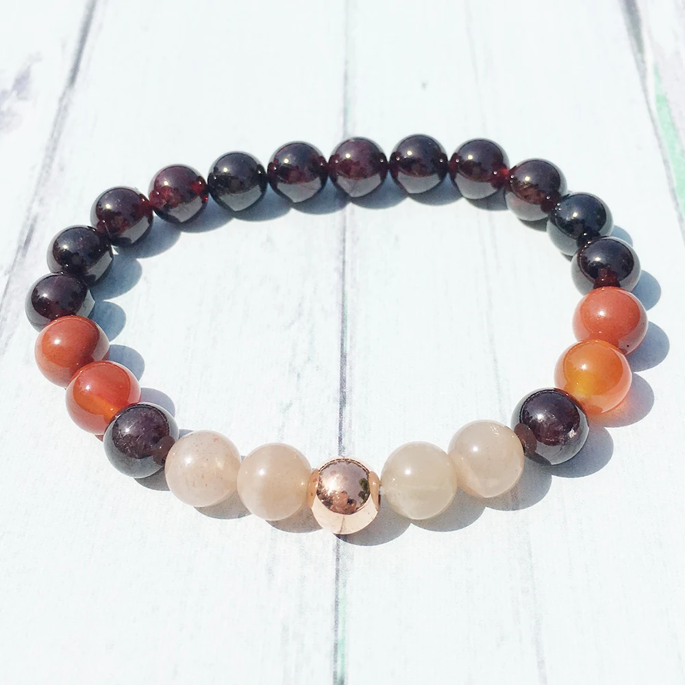 Ruberthen New Design Energy Vitality Bracelet  Chakra Healing Crystals Bracelet Garnet Sunstone Women`s Gift Bracelet