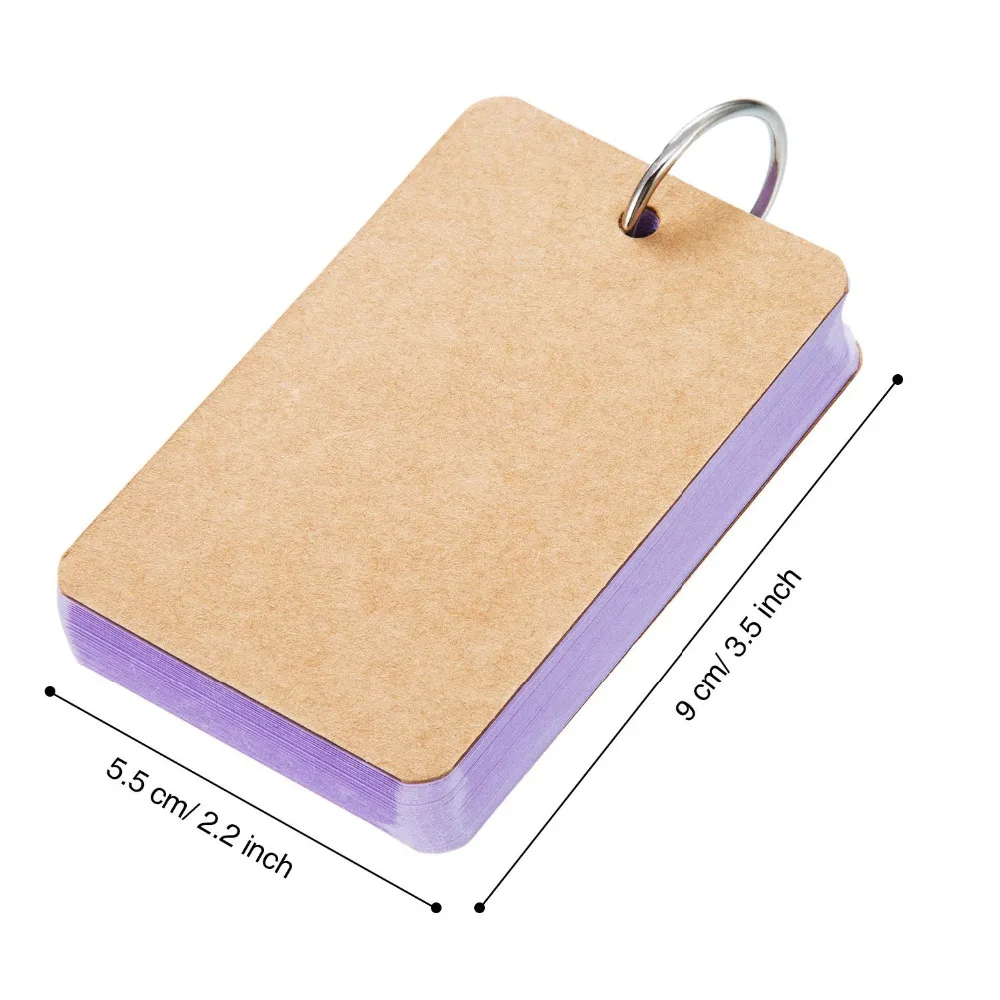 250 Pieces Multicolor Card Kraft Paper Study Cards Unruled Colored Pages with Binder Ring, 2.2 x 3.5 Inches