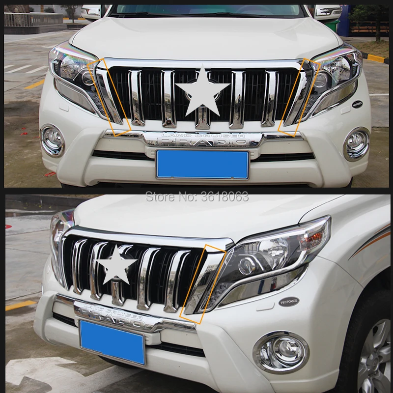 For 2014-2018 Toyota LAND CRUISER PRADO 150 FJ150 Front Grille Side Trims Head Grill Cover ABS Chrome Sticker Car Accessories