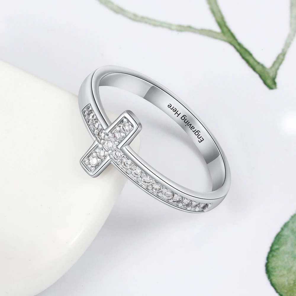 Cá Nhân Hóa Đá Cubic Zirconia Chéo Cho Nữ, Nhẫn Nữ Tùy Chỉnh Bên Trong Khắc Tên Nhẫn Quà Tặng Cho Bé Gái (Jewelora RI103801)