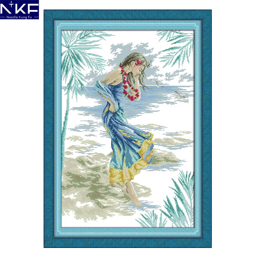 

NKF The woman on the beach figure style love counted cross stitch designs needlework embroidery kit for home decoration