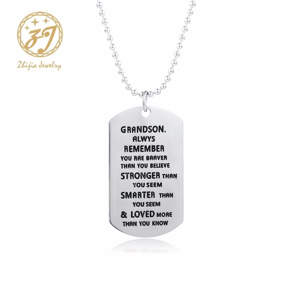 Zhijia Stainless Steel Letter Tag Pendant Necklace 