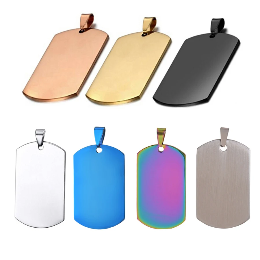 5Pcs Whole Sale 7 Colors Military Tag Men Jewelry Stainless Steel Necklace Pendant High Polished Necklace