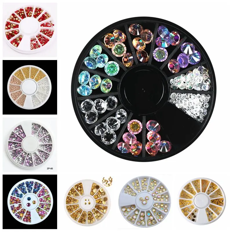 

1 Wheel Colorful Mix Nail Rhinestone Non Hot Fix Flat Bottom Nail Caviar Beads Rhinestones Manicure Rhinestones Charms ZP1-9