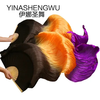 Slik Fans danza del vientre recién llegados puesta en escena abanicos de baile 100% velos de seda velos de abanico de danza del vientre de colores para mujeres (2 uds)