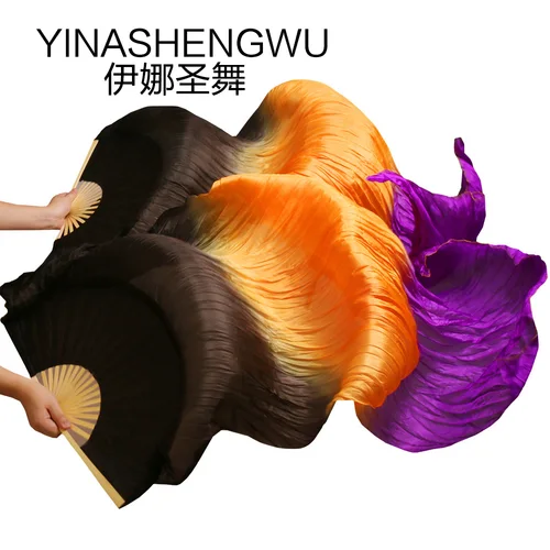 Slik Fans danza del vientre recién llegados puesta en escena abanicos de baile 100% velos de seda velos de abanico de danza del vientre de colores para mujeres (2 uds)