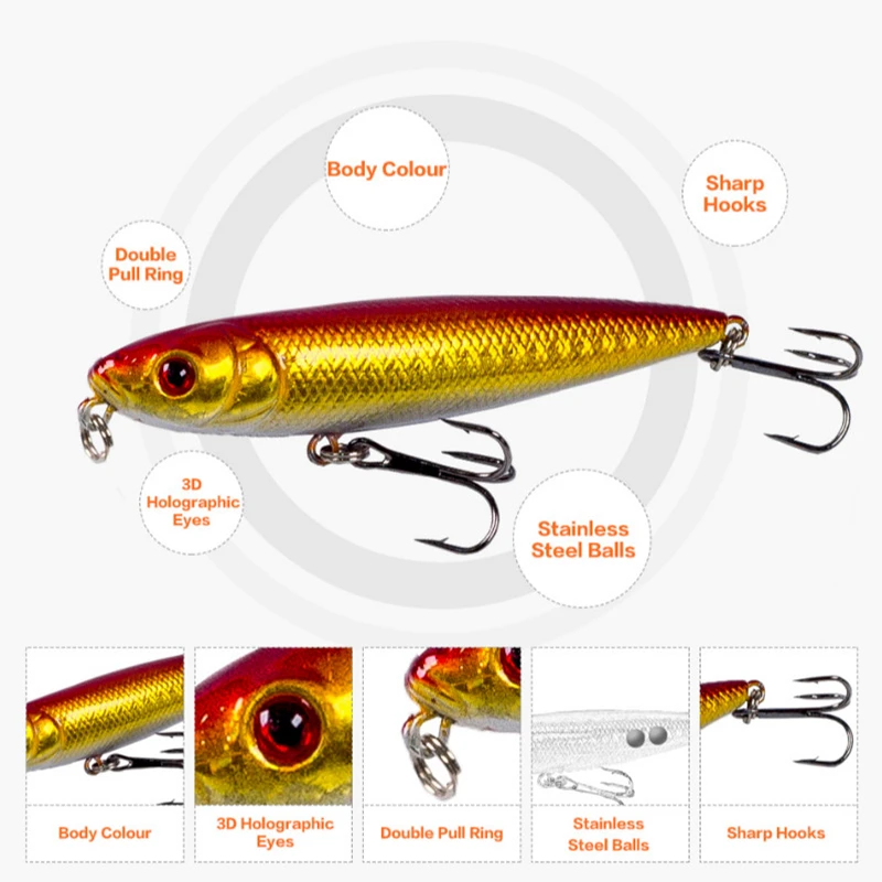 Thritop New Design TP026 Hard Bait 3D Eyes 8cm 8.5g 5 Colors Sharp Hook Pencil Fishing Fake Bait Lure Fishing Accessories image 5
