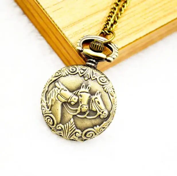 Vintage Bronze Horses Pocket Watch Necklace, 10pcs/lot, Free shipping gift watches