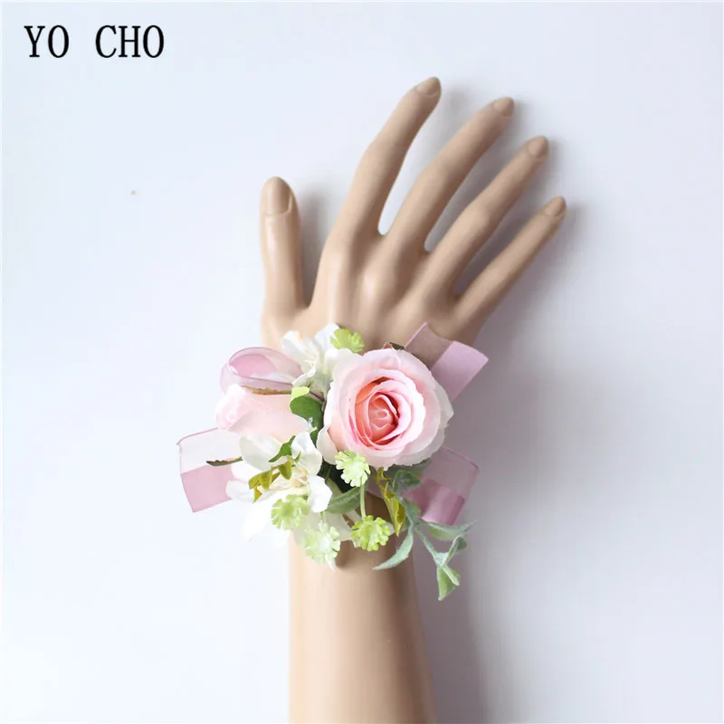 YO CHO Corpetto di Nozze Lo Sposo Boutonniere Artificiale di Seta della Rosa Polso Bouquet di Fiori Del Braccialetto Da Sposa Prom Riunione di Partito Decor