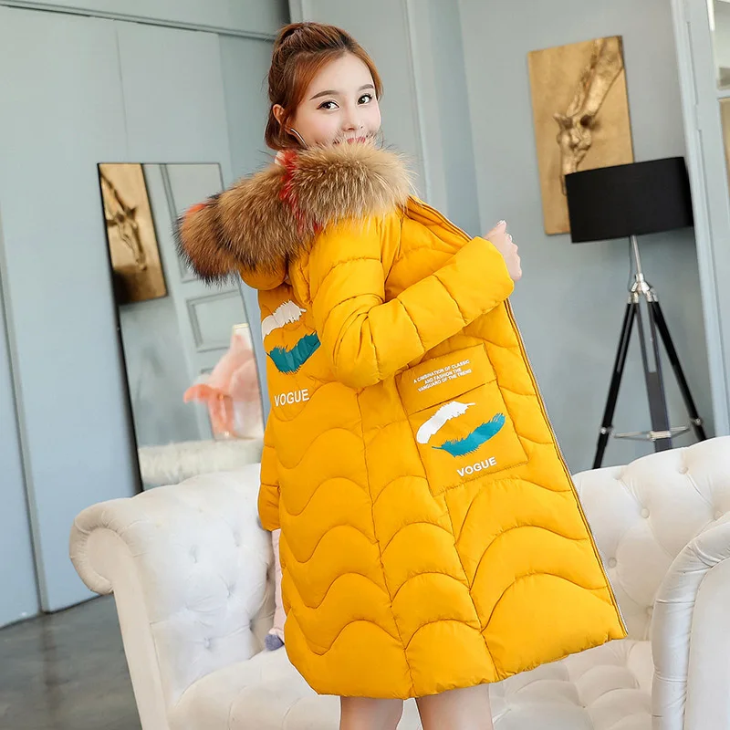 

2019 Autumn And Winter New Women Large Cotton Coat Female Fur Collar Down Cotton Padded Jacket Hooded Pockets Snow Outwear