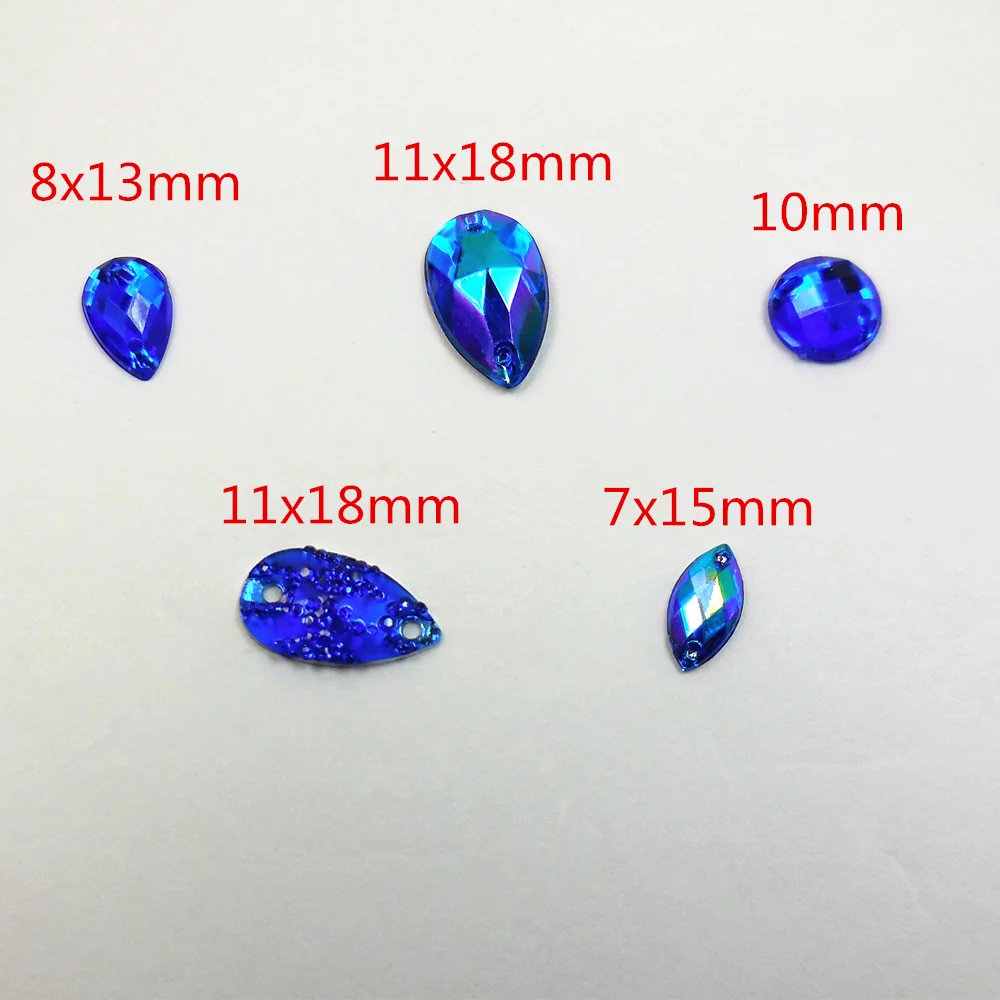 Blue 310pcs Sew On Rhinestone Mix Shape Strass Crystal For Wedding Marriage Show Girl Women's love Gown Dress Clothes Decoration