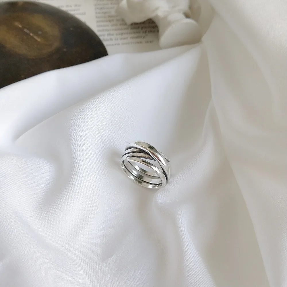 Retro 100% Authentic S925 Sterling Silver  Crossed weave Band Long rings silver Irregular line winding Handmade c-j854