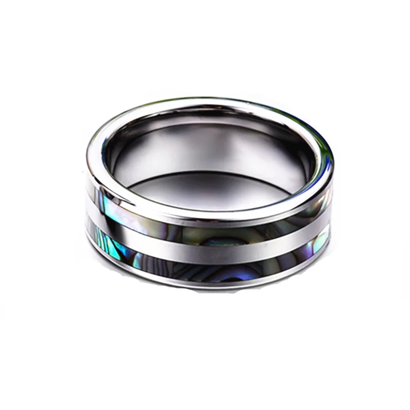 8mm Top Quality Tungsten Carbide Ring with Double Abalone Shell Inlay for Men Engagement Wedding Bands anillos hombre