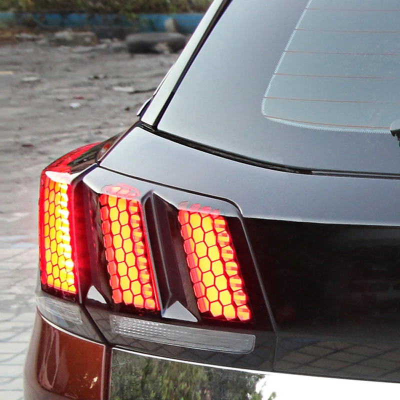 For Peugeot 3008 5008 GT 2017 2018 2019 Plastic Honeycomb Style Rear Tail Light Stickers Cover 6pcs Car Styling