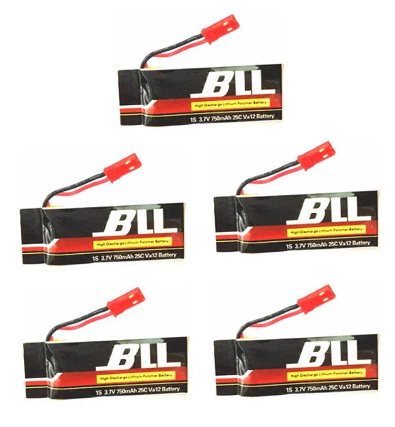 

5pcs/lot 3.7V 750mAh JST Li-Polymer Lipo Battery kits For V686 DFD F181 F187 F163 H12C Quadcopter Helicopter