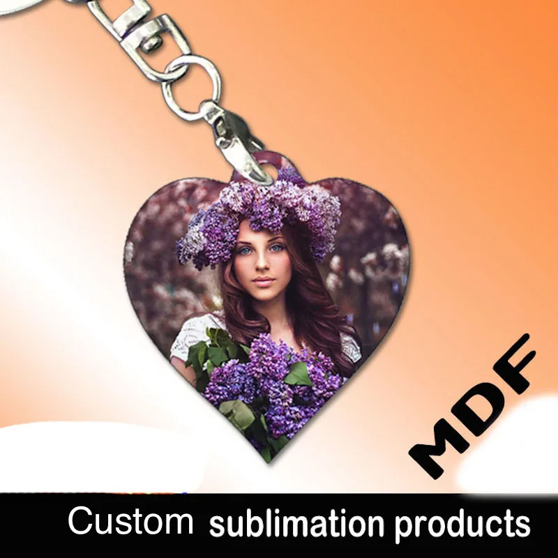 

Sublimation blank material products keyring MDF key chain can printing photo custom personality gift for company advertising