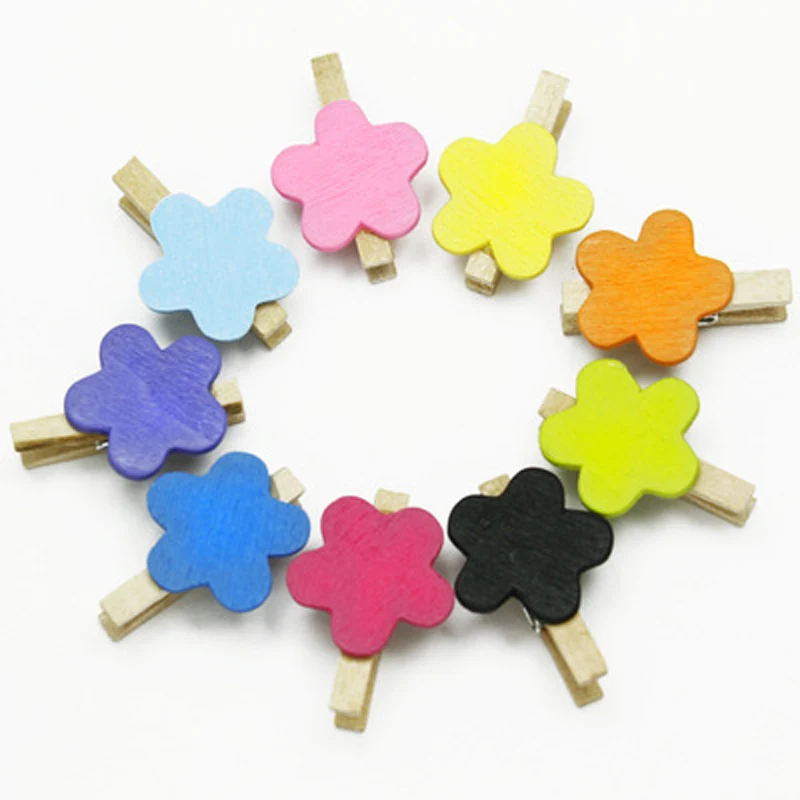 10pcs 35x7mm DIY Pentagram Flower Wood Clothes Pegs Clothespin Clips Office Party Decoration Accessories Photo Hanging Pegs