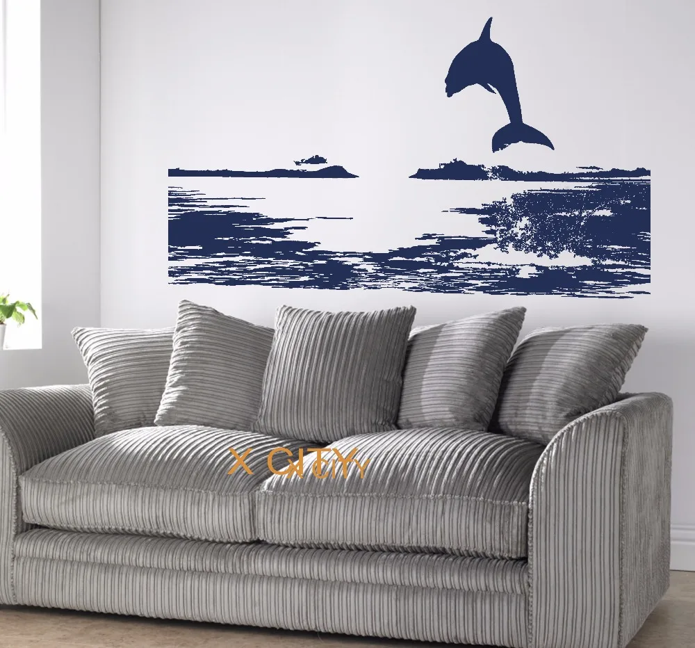 Jumping Dolphin Sea Scenery Vinyl Wall Decal Art Decor Sticker Living Room Door Stencil Mural S M L