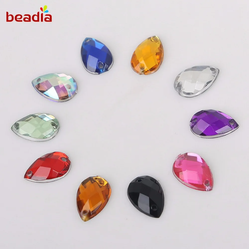 Nieuwe 8*13mm 100 Stuks 10 Kleuren Kristal DR vorm Strass 2 Gaten Plaksteen Acryl Strass Voor Jurk Kleding Naaien Craft