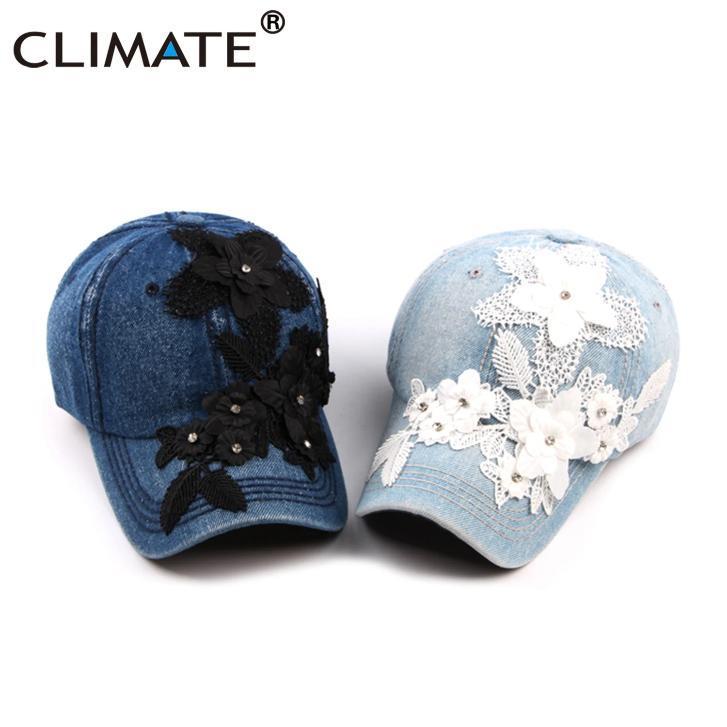 CLIMATE Women Denim Baseball Cap Hat Women Fashion Flower Caps Floral Denim Jeans Wear Cap Women Cool Hat Caps for Women Girls