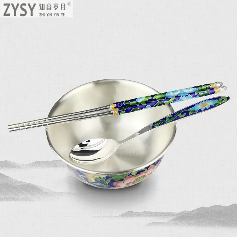 2019 New Arrival Noenname_null Traditional Chinese Plant Metal Silver Color Enamel 1 Dinnerware Sets