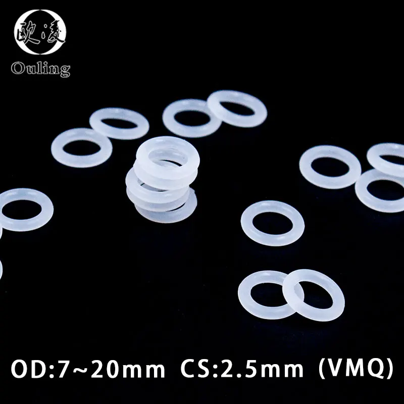 10PC/lot Silicone Ring Silicon/VMQ O ring OD7/8/9/10/11/12/13/14/15/16/17/18/19/20*2.5mm Thickness O Ring Seal Rubber Gasket